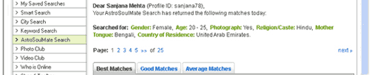 AstroSoulMate Search Results - Sample